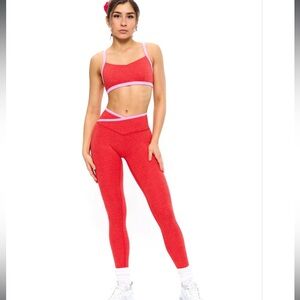 BuffBunny Red Leggings with Pink Trim